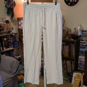 Love Tree Women's Large White Linen Blend Casual Pull On Straight Leg Pants